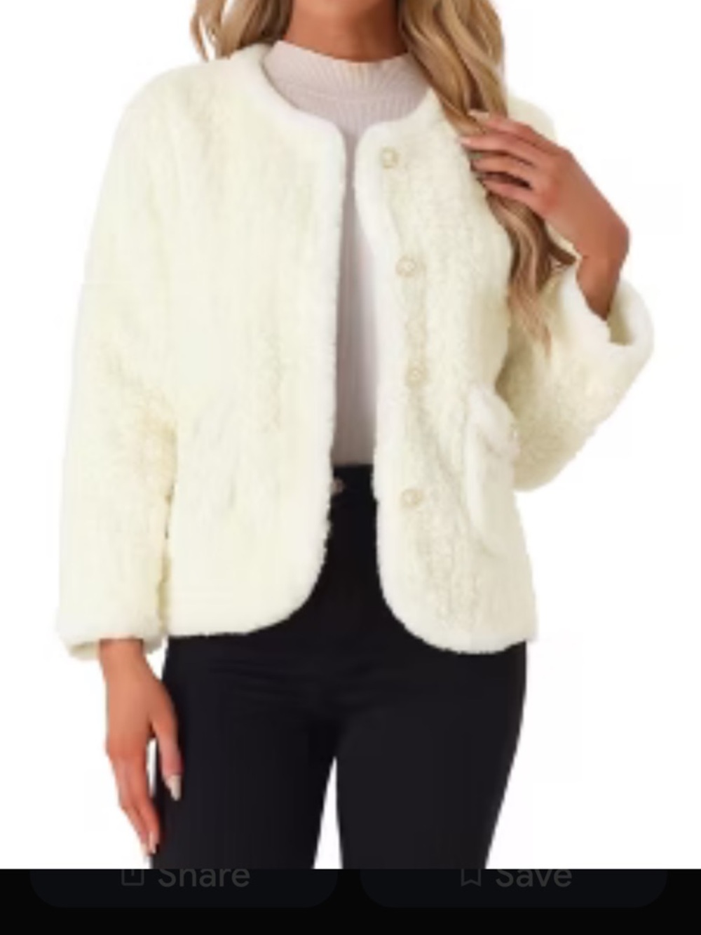 Allegra K Cream Faux Fur Button-Front Teddy Jacket